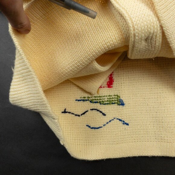 Vintage 1970s Dorce Leroy Knitwear Cardigan Large Wool Sailboat Embroidered - Picture 8 of 16